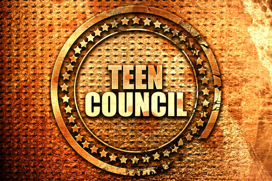 teen council, 3D rendering, text on metal