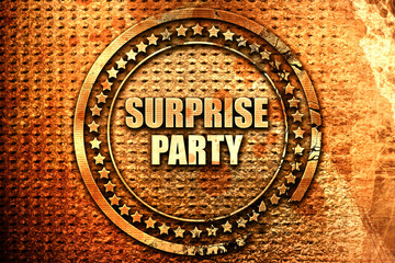 surprise party, 3D rendering, text on metal