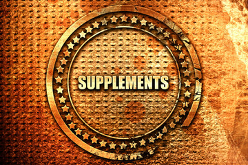 supplements, 3D rendering, text on metal