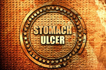 stomach ulcer, 3D rendering, text on metal