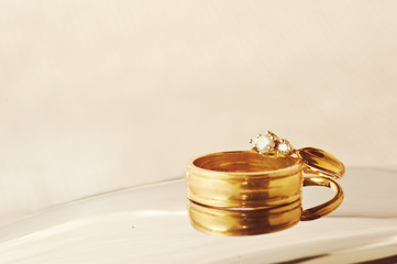 Close up romantic wedding ring celebration background