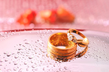 Close up romantic wedding ring with celebration background, sele