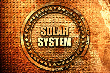 solar system, 3D rendering, text on metal