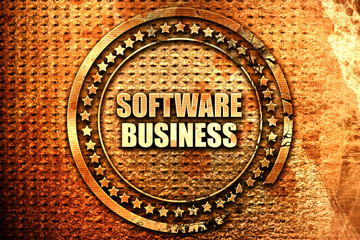 software business, 3D rendering, text on metal