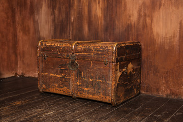 Vintage dower chest box Concept on Shabby Background old metal texture
