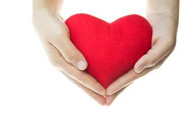 Hand holding red heart shape isolated