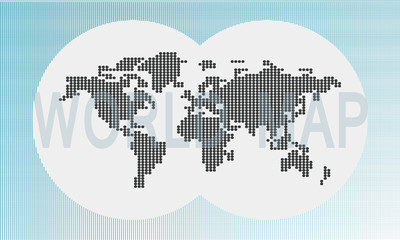 WORLD MAP. is made up of dots, gray-blue background