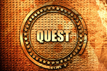 quest, 3D rendering, text on metal