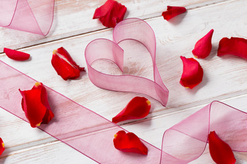 Heart-Shaped Organza Gauze and Fresh Rose Petals