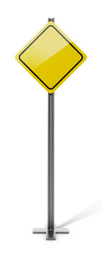 Yellow blank traffic sign isolated on white background. 3D illustration