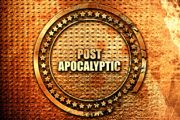 post apocalyptic, 3D rendering, text on metal