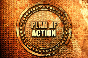 plan of action, 3D rendering, text on metal