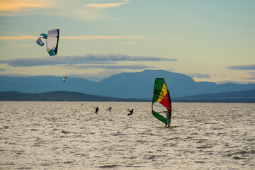 Kite boarding on Neusiedler lake Austria