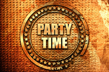 party time, 3D rendering, text on metal