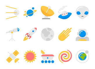 space cosmos and astronomy flat icons set