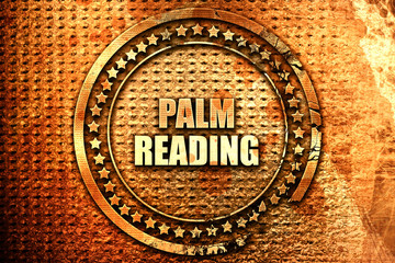 palm reading, 3D rendering, text on metal