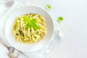 Tagliatelle pasta with pesto sauce