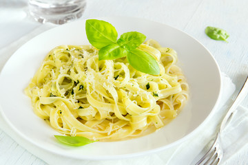 Tagliatelle pasta with pesto sauce