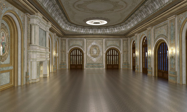 3d render of luxury grand hall interior