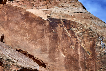 Petroglyphs on rock wall in Dinosaur National Monument, Utah, USA.