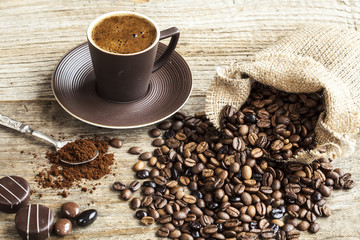Turkish coffee on wooden background