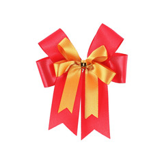 one red and yellow gift bow isolated on white