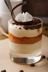 Coffee cream dessert in glass, panna cotta