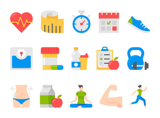 vector fitness health and sport icons set