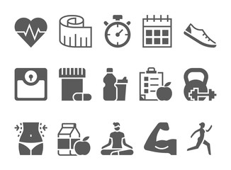 vector fitness health and sport icons set