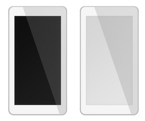 Smart phones with black and blank screens isolated on white background. 3D illustration.