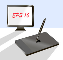 Black graphic tablet with stylus pen and t ft  i ps matrix monit