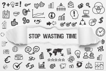 Stop wasting Time / weißes Papier mit Symbole
