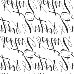 Flourish swirl ornate seamless pattern. Vector ink calligraphy style