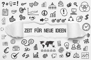 Zeit für neue Ideen / weißes Papier mit Symbole