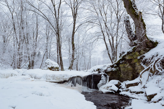 Waterfall covered snow