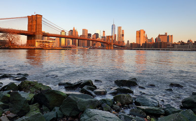 New York skyline at sunrise, nobody, USA
