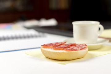 Sandwich in the background of the workplace.