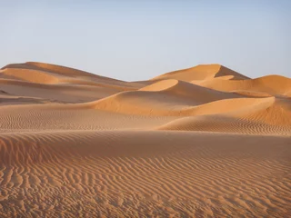 Foto auf Acrylglas Sandige Wüste Wüste im Oman in goldenes Licht getaucht