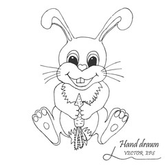 The rabbit with a carrot. This illustration is drawn with a pencil.