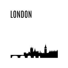 London City skyline black silhouette modern typographic design. London landmark vector illustration. Big Ben, Westminster Abbey, Tower bridge. Architecture of England. Great Britain capital panorama
