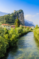 Cliffs of Arco di Trento, Trentino Italy.Climbing rock walls wit