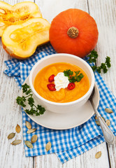 Pumpkin soup with fresh pumpkins