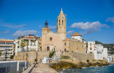 Fototapeta na wymiar Church of Sant Bartomeu and Santa Tecla in Sitges