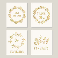 Fototapeta na wymiar Collection of golden greeting cards design. Vector template.