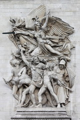 Ornamental sculptures on Arch of Triumph. Paris, France