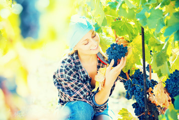 Portrait of female worker at grape farm