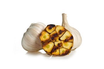Grilled garlic on a white background for isolation