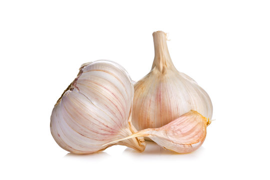 heads of garlic on a white background for isolation