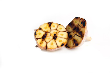 Grilled garlic on a white background for isolation