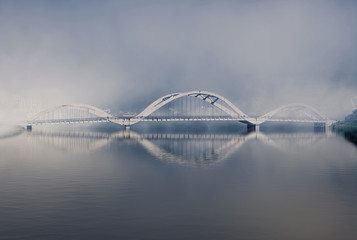 Hatirjheel bridge dhaka on foggy winter morning - 136155061